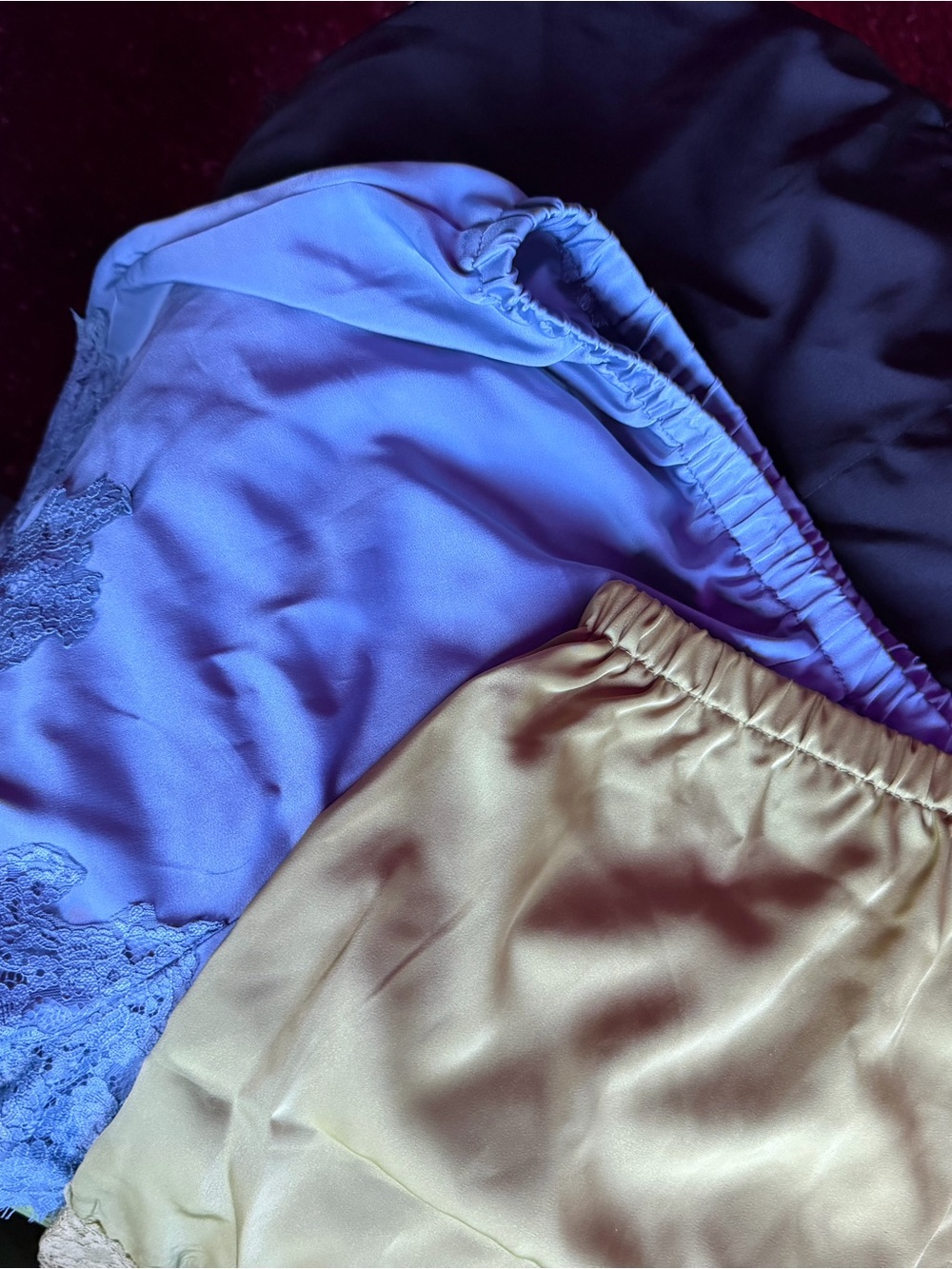 Silky Lace Trim Women’s Shorts - Blue & Green & Black $25 for all three pair - Picture 2 of 2